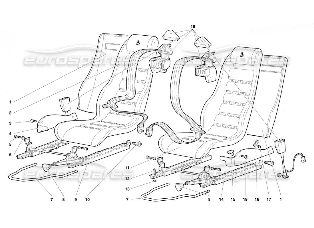 lamborghini diablo vt (1994) seats and safety belts part diagram