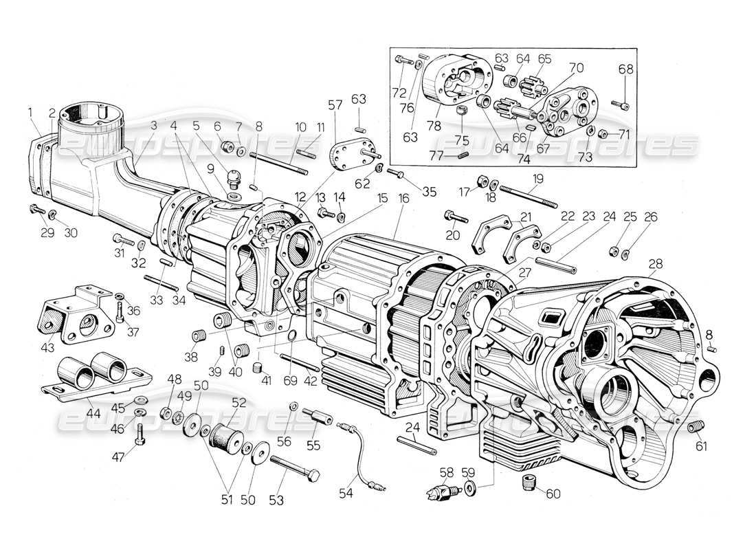 lamborghini countach 5000 qvi (1989) gearbox casting part diagram