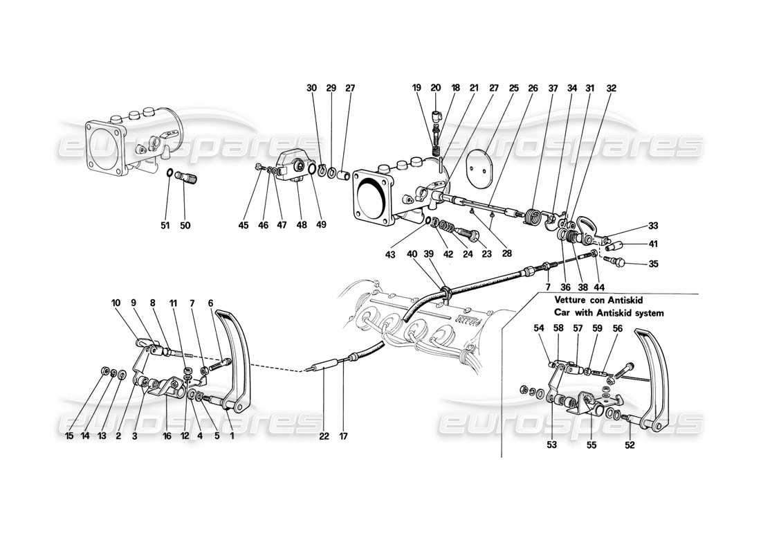 ferrari mondial 3.2 qv (1987) throttle housing and linkage part diagram