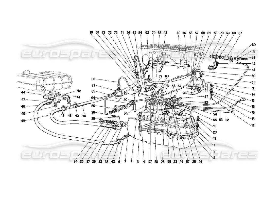 ferrari mondial 3.2 qv (1987) fuel distributors lines (for us version) parts diagram