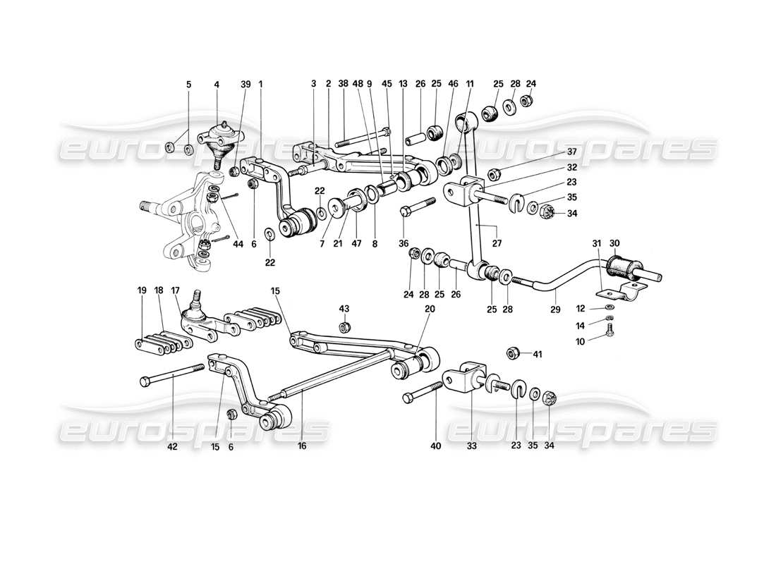 ferrari 400i (1983 mechanical) front suspension - wishbones parts diagram