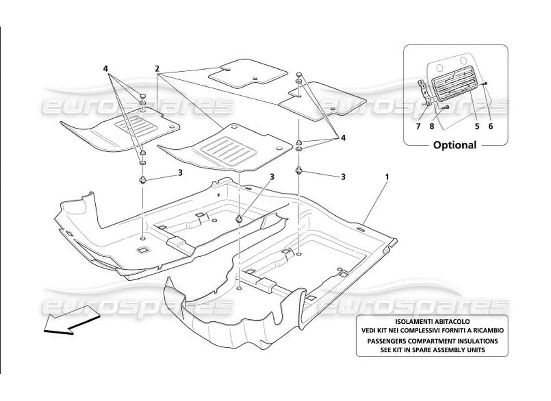 maserati 4200 gransport (2005) passengers compartment carpets part diagram