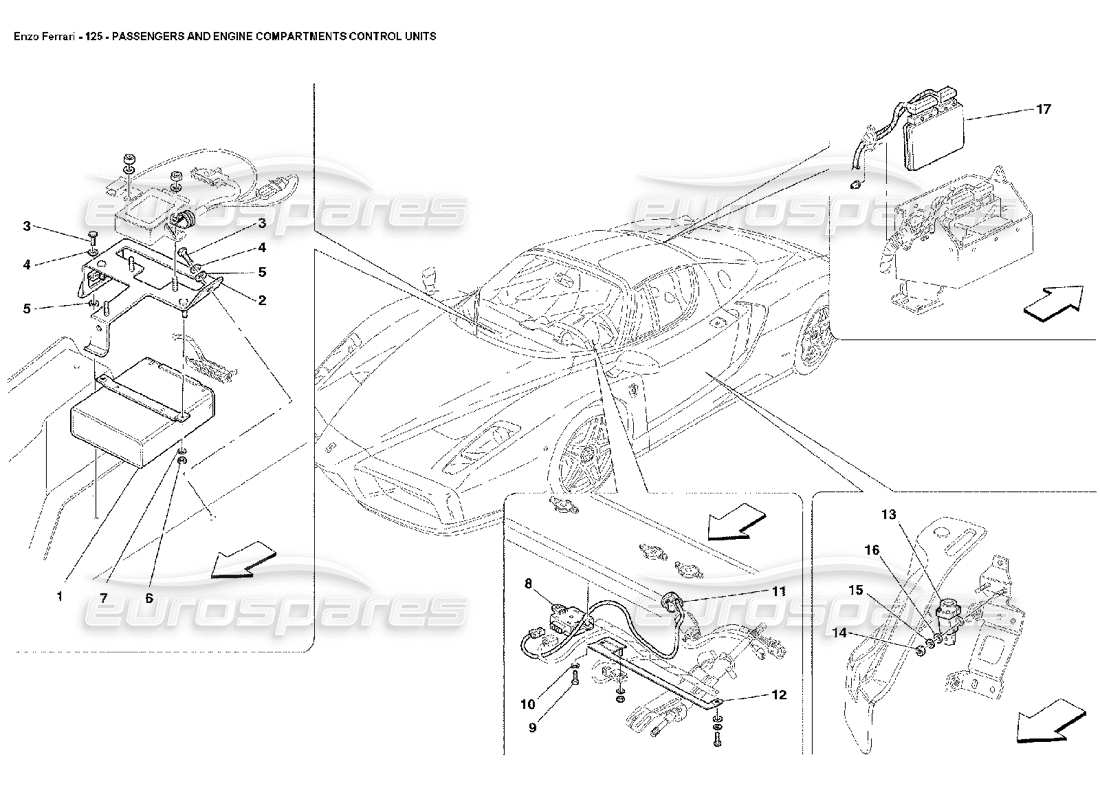 ferrari enzo passengers and engine compartments control units parts diagram