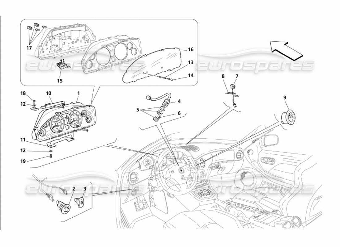 maserati 4200 gransport (2005) dashboard instruments part diagram