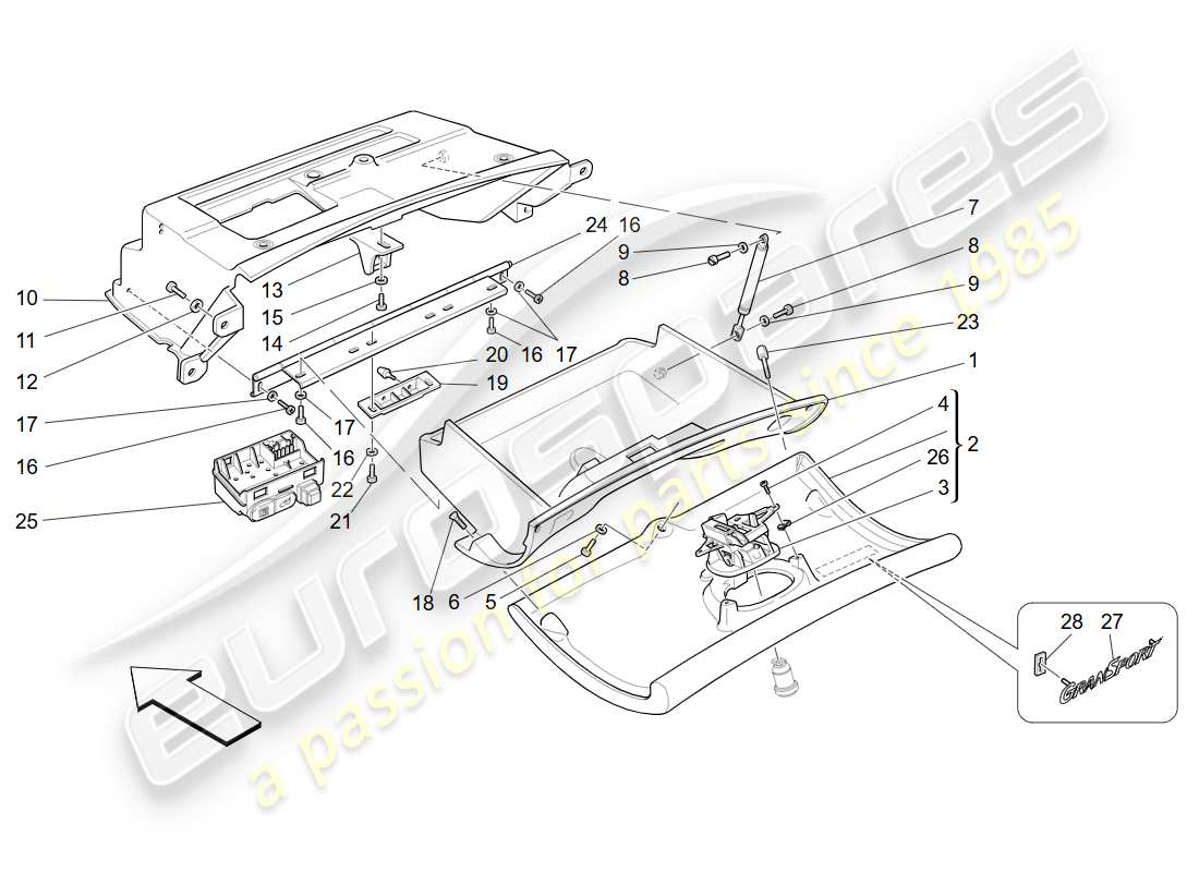 maserati 4200 gransport (2005) dashboard drawer parts diagram