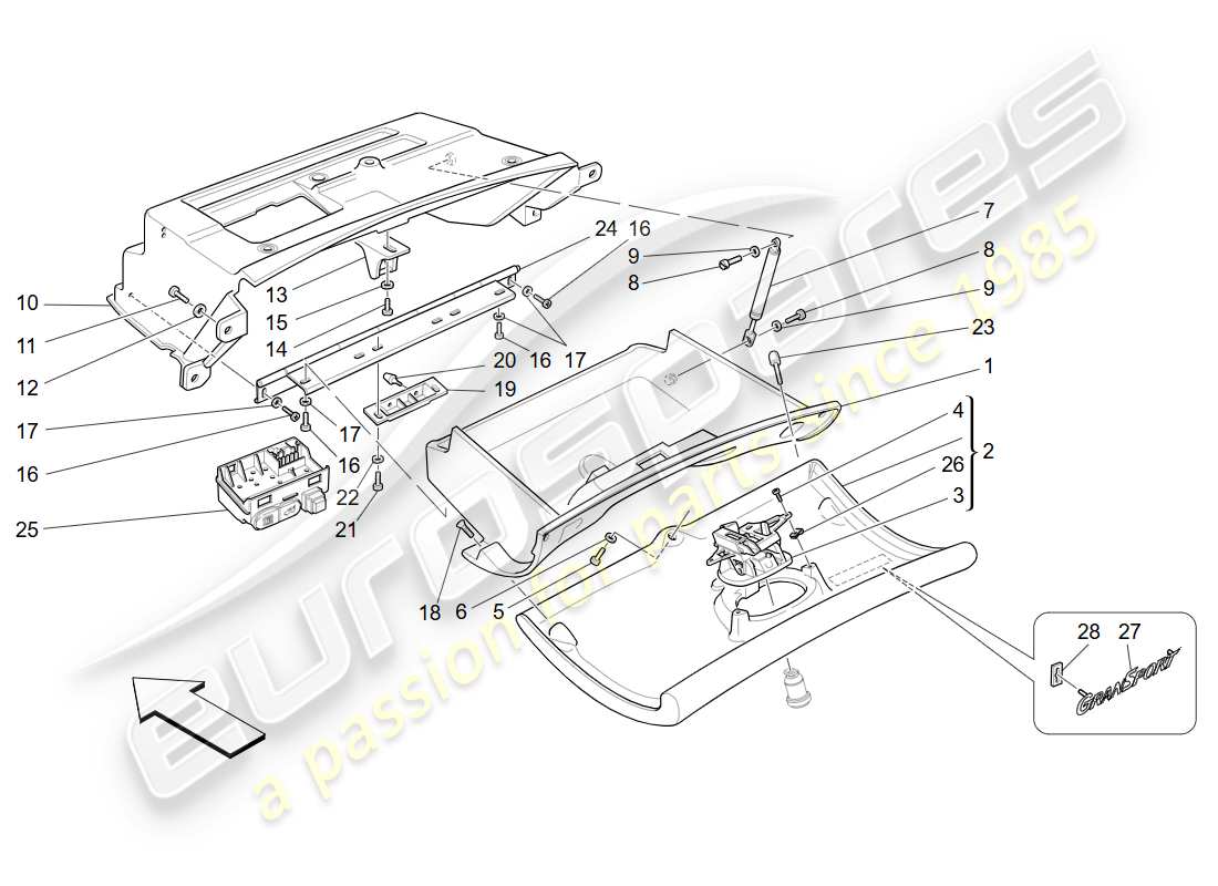 maserati 4200 gransport (2005) dashboard drawer part diagram