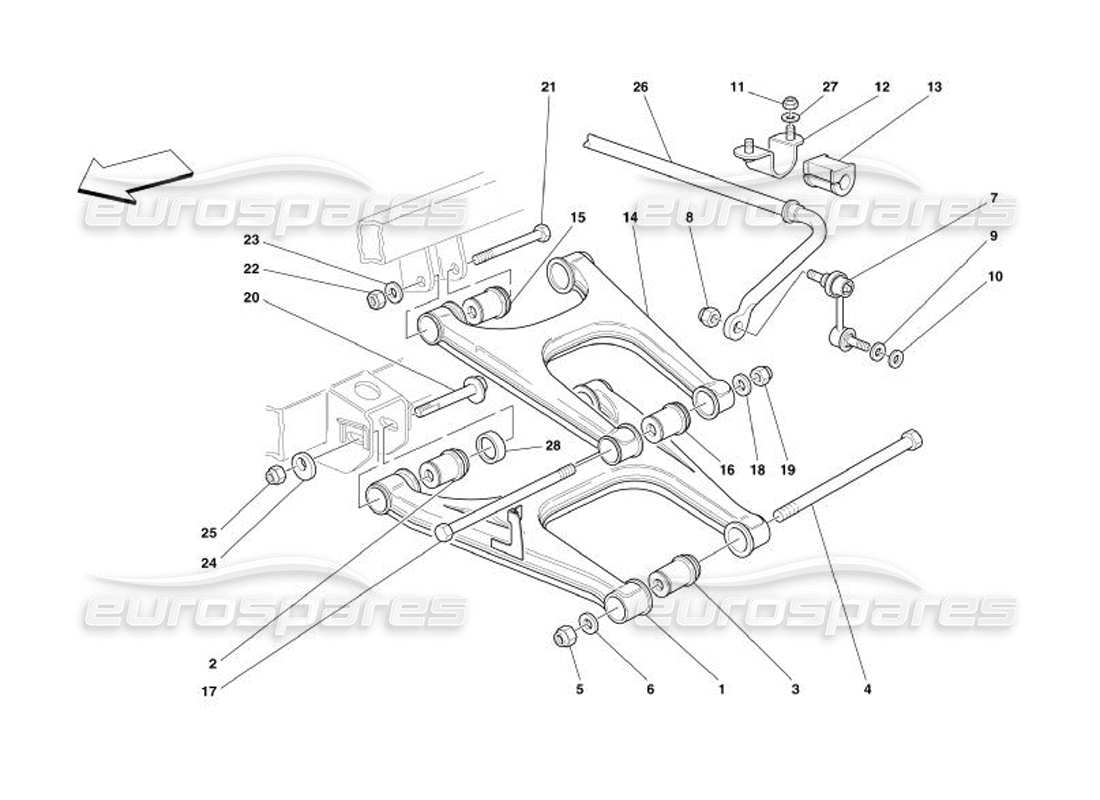 ferrari 575 superamerica rear suspension - wishbones and stabilizer bar parts diagram