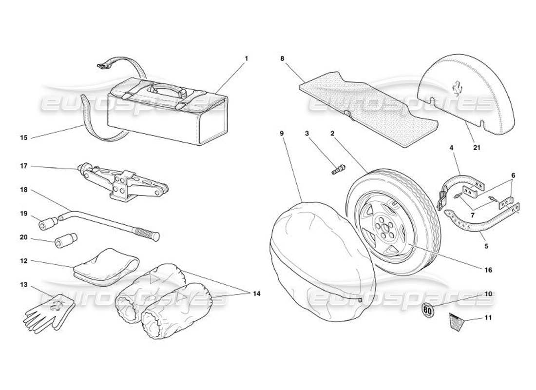 ferrari 575 superamerica spare wheel and accessories parts diagram