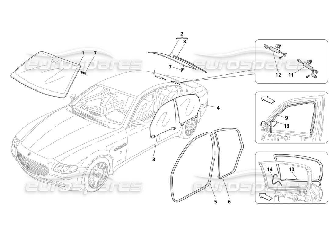 maserati qtp. (2006) 4.2 glasses and gaskets parts diagram