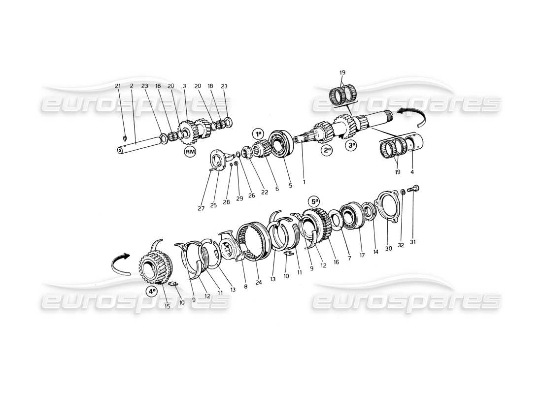 ferrari 365 gt4 berlinetta boxer main shaft gears (up to car no. 17535) parts diagram