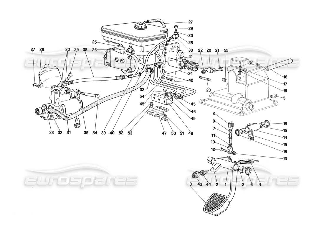 ferrari 328 (1988) brake hydraulic system (for car with antiskid system - variants for rhd version) parts diagram