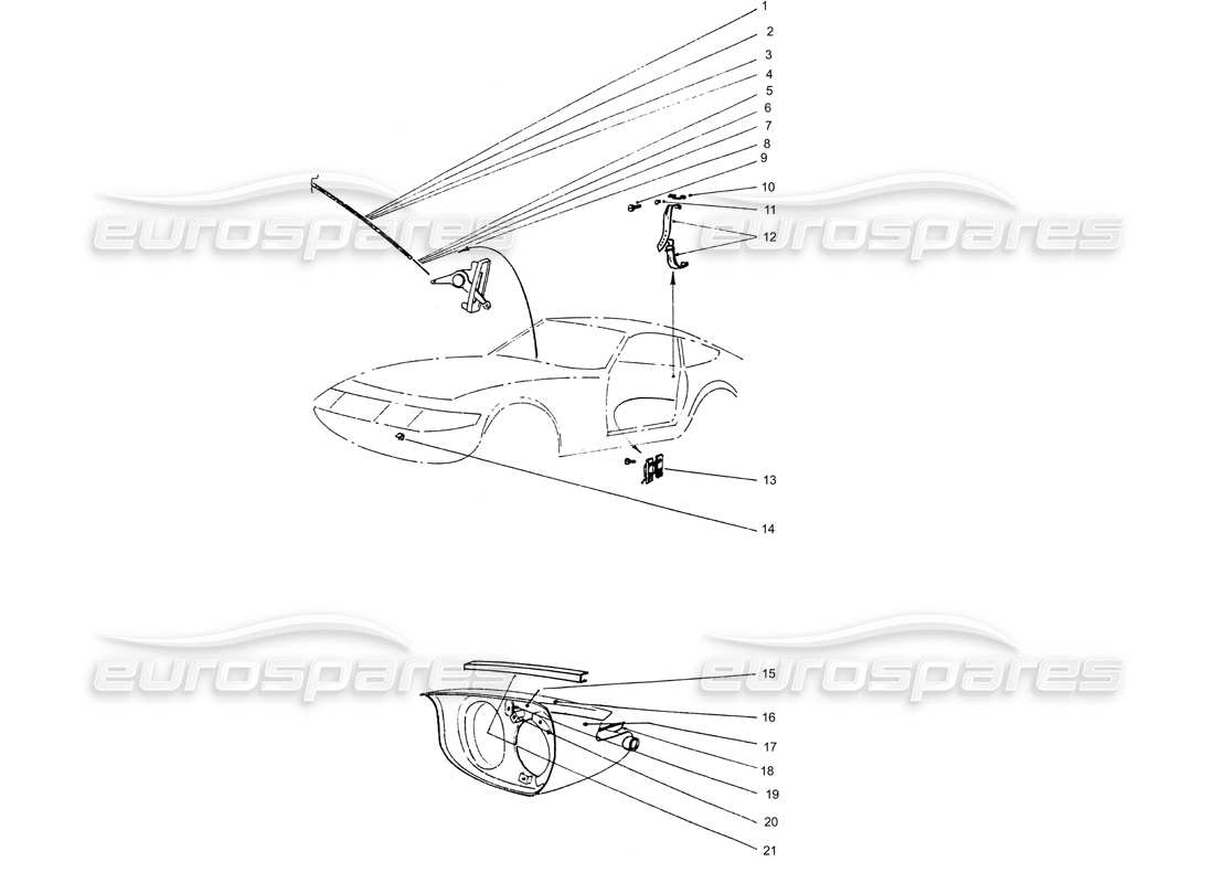ferrari 365 gtb4 daytona (coachwork) headlight pod heater slider parts diagram