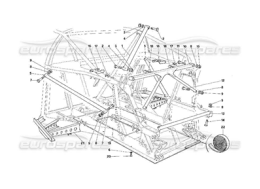 ferrari f40 frame - rear part -not for cars with catalyst- parts diagram