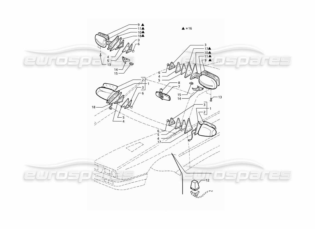 maserati ghibli 2.8 (abs) rear view mirrors parts diagram