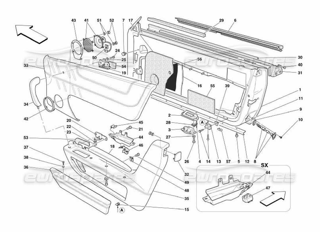 ferrari 575 superamerica doors - frameworks and coverings parts diagram