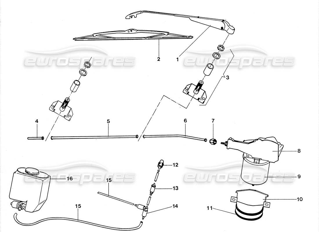 lamborghini lm002 (1988) windscreen and wash - wire parts diagram