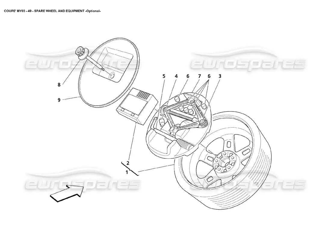 maserati 4200 coupe (2003) spare wheel and equipment - optional parts diagram