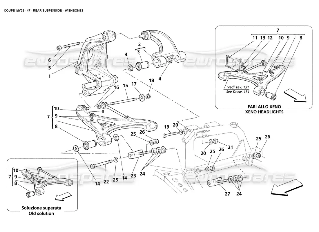 maserati 4200 coupe (2003) rear suspension - wishbones parts diagram