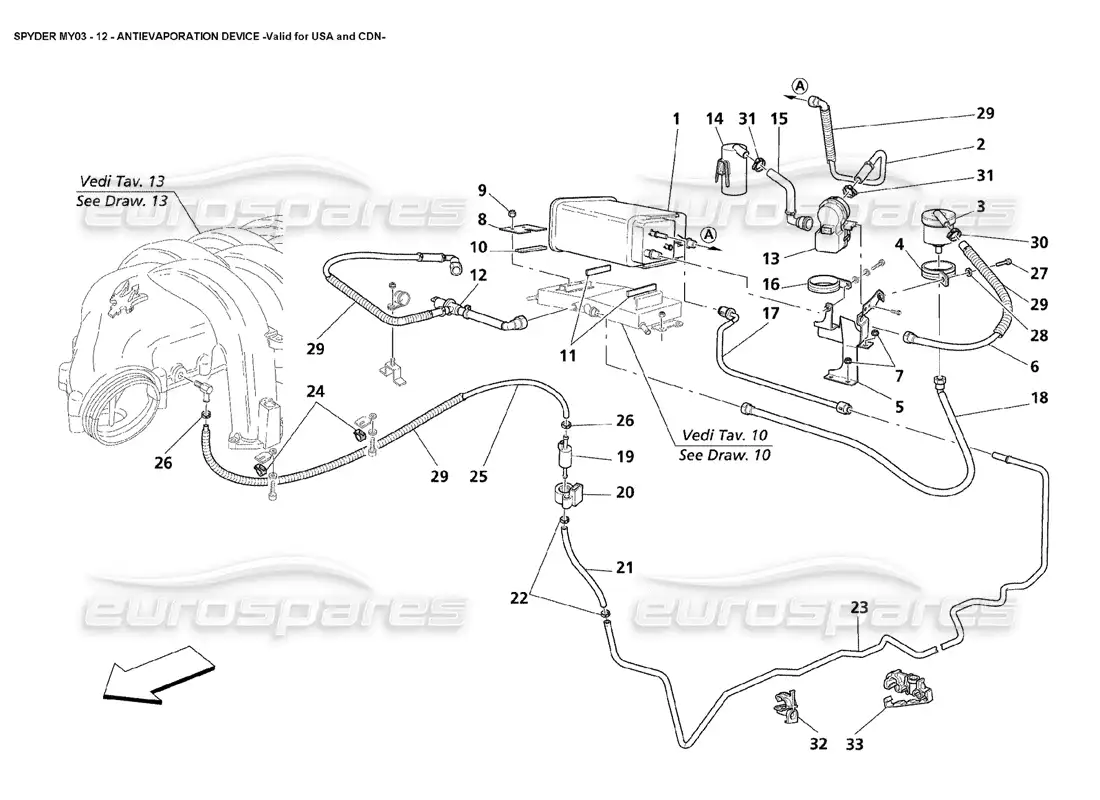 maserati 4200 spyder (2003) antievaporation device - valid for usa and cdn parts diagram
