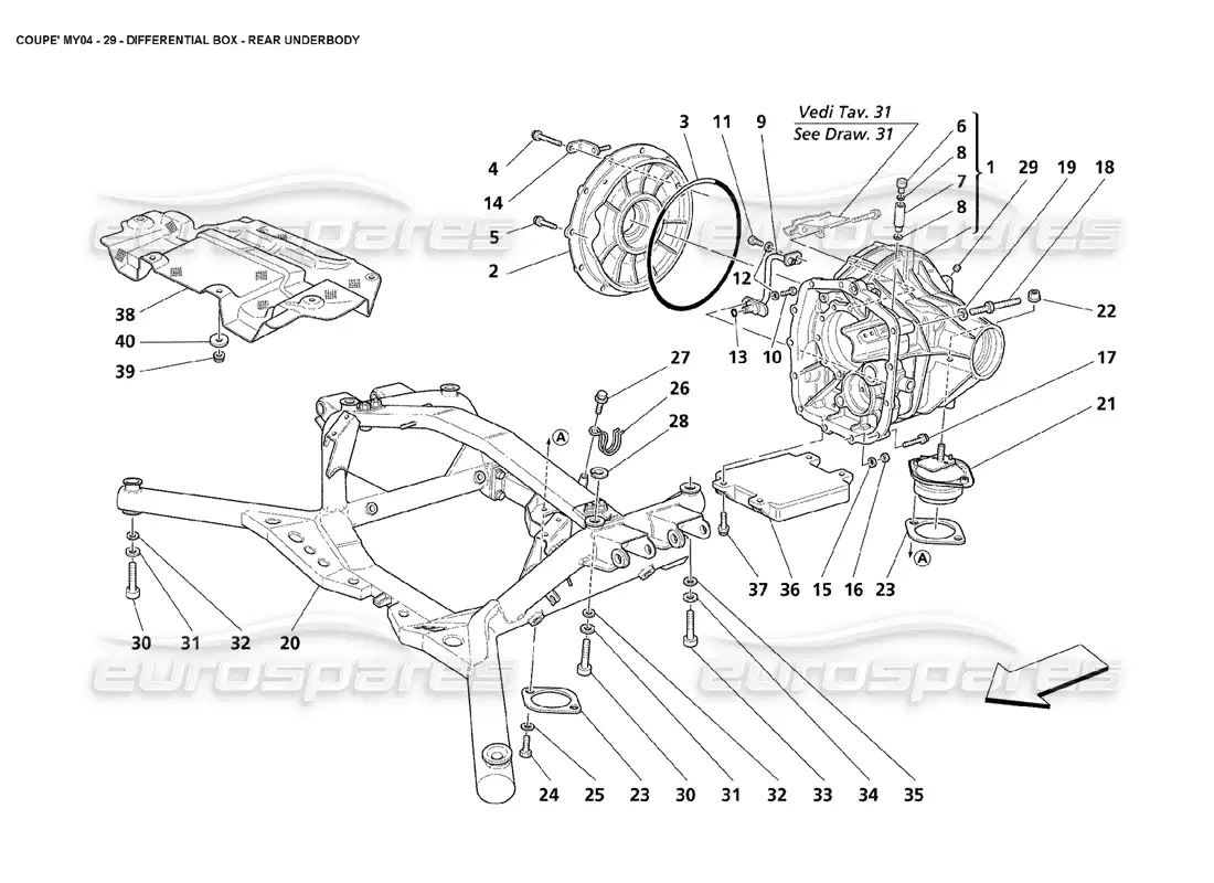maserati 4200 coupe (2004) differential box rear underbody parts diagram