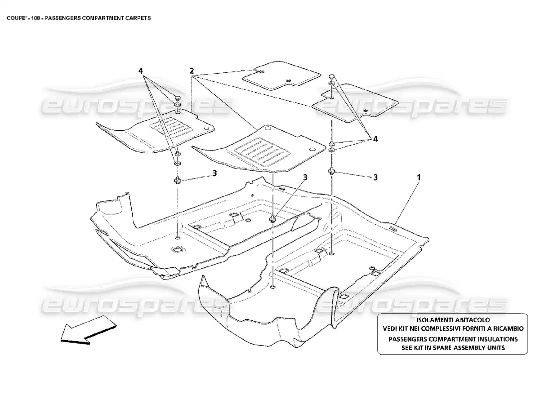 maserati 4200 coupe (2002) passengers compartment carpets parts diagram