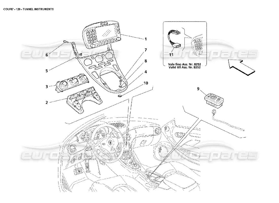 maserati 4200 coupe (2002) tunnel instruments parts diagram