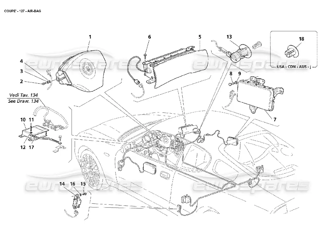 maserati 4200 coupe (2002) air-bags parts diagram