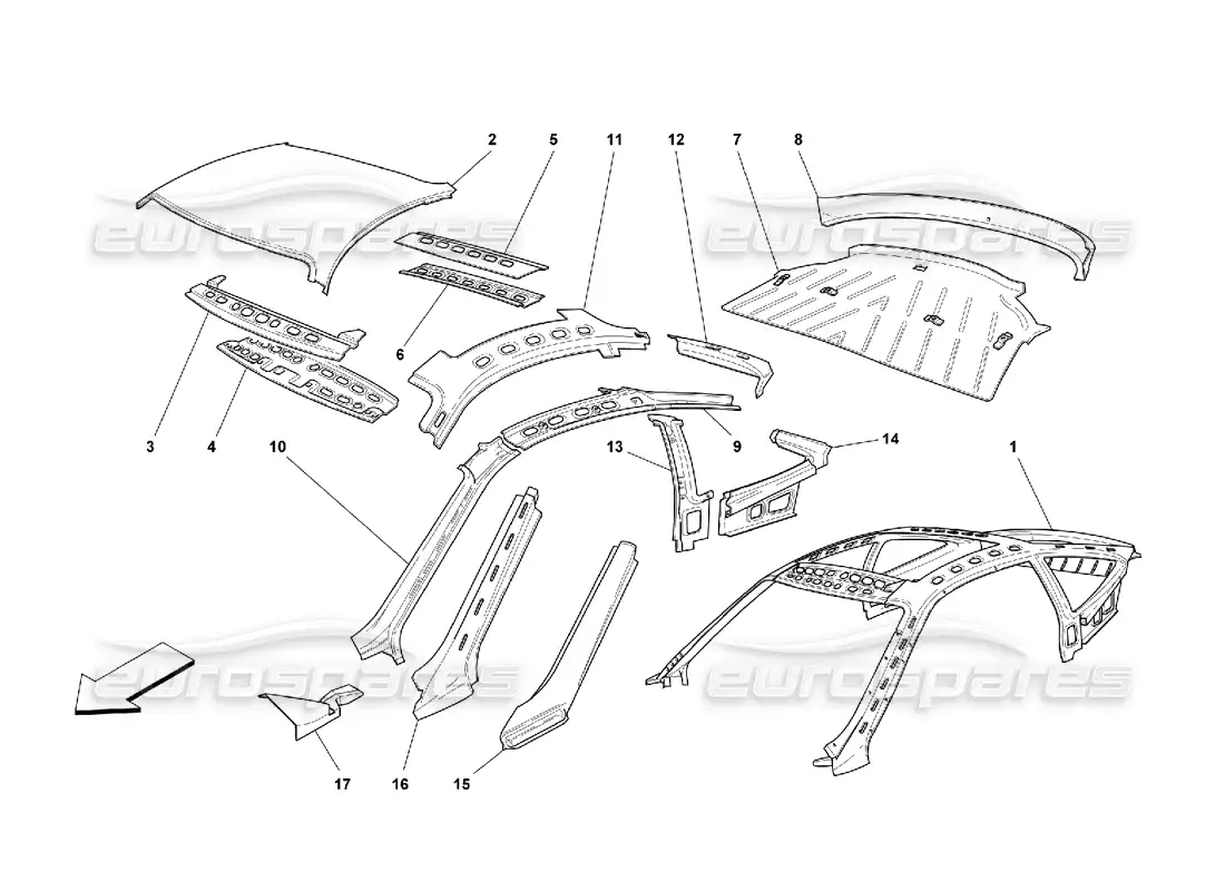 ferrari 550 maranello body - roof parts diagram
