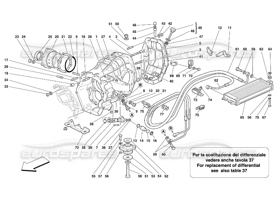 ferrari 550 maranello differential carrier and clutch cooling radiator parts diagram