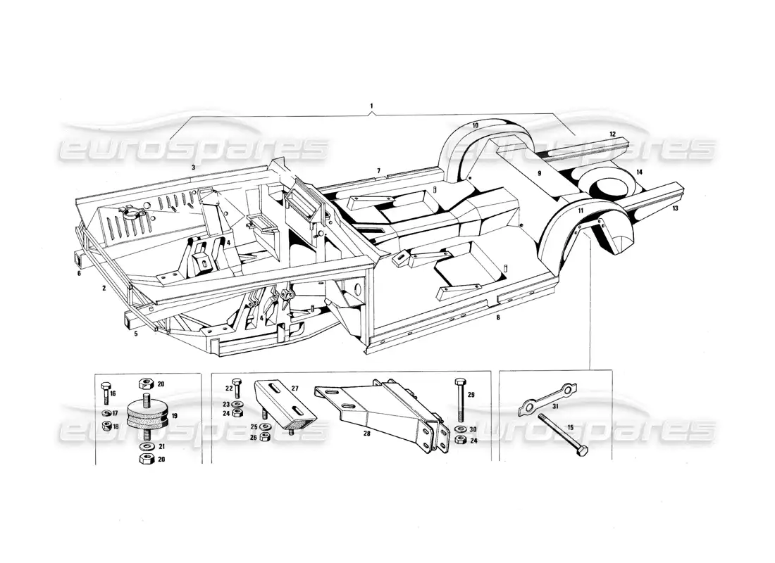 a part diagram from the maserati quattroporte (1967-1979) parts catalogue