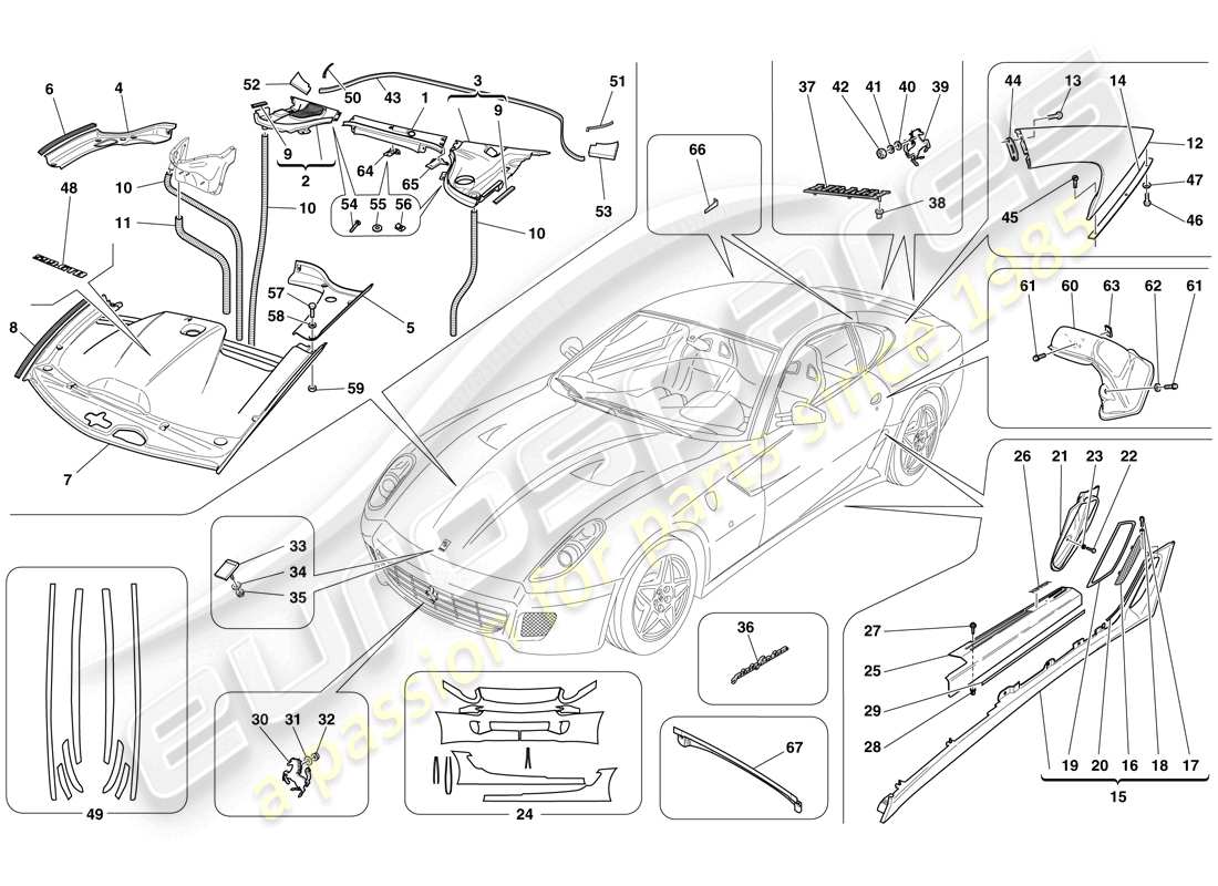 a part diagram from the ferrari 599 gtb fiorano (europe) parts catalogue