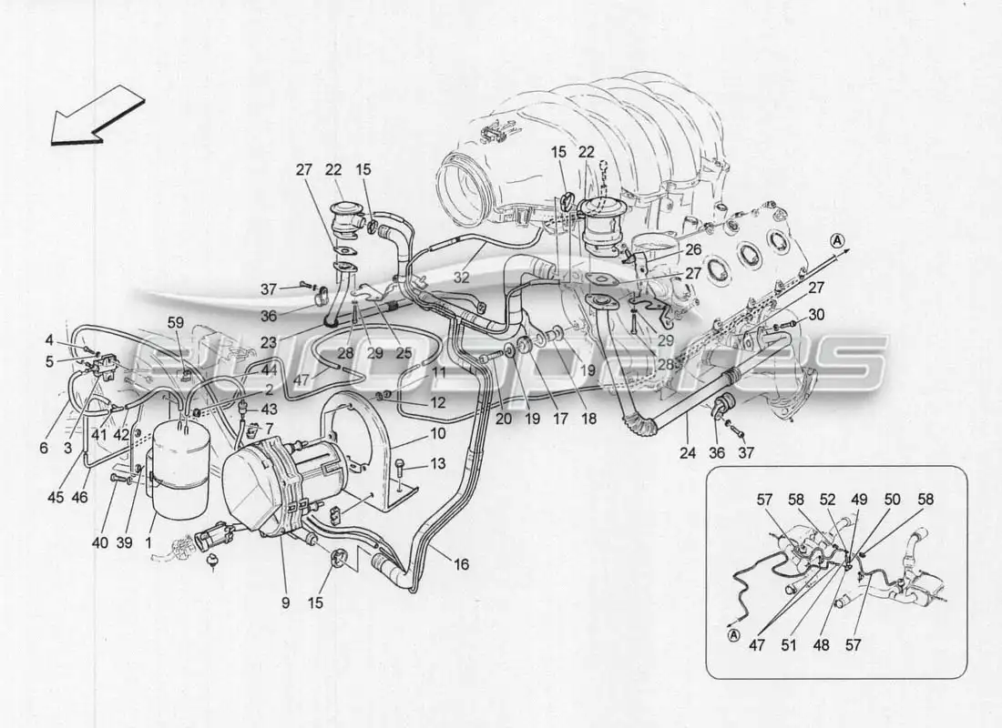 a part diagram from the maserati grancabrio parts catalogue