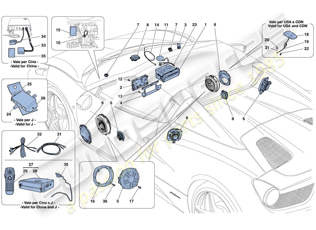a part diagram from the ferrari 458 spider (rhd) parts catalogue
