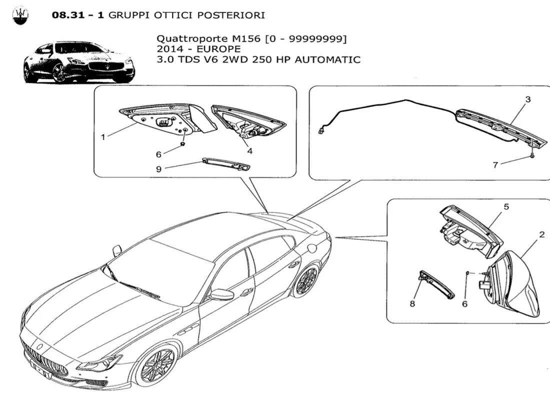 a part diagram from the maserati quattroporte m156 (2014 onwards) parts catalogue