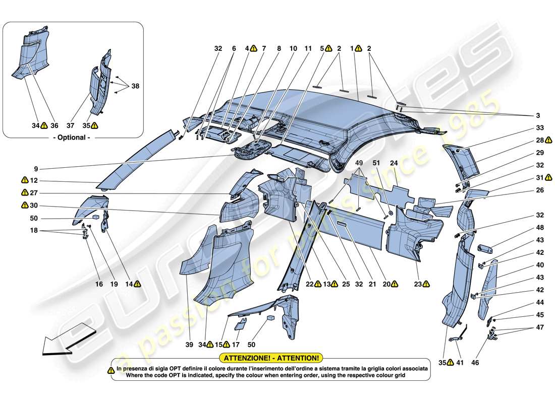 a part diagram from the ferrari 488 gtb (rhd) parts catalogue