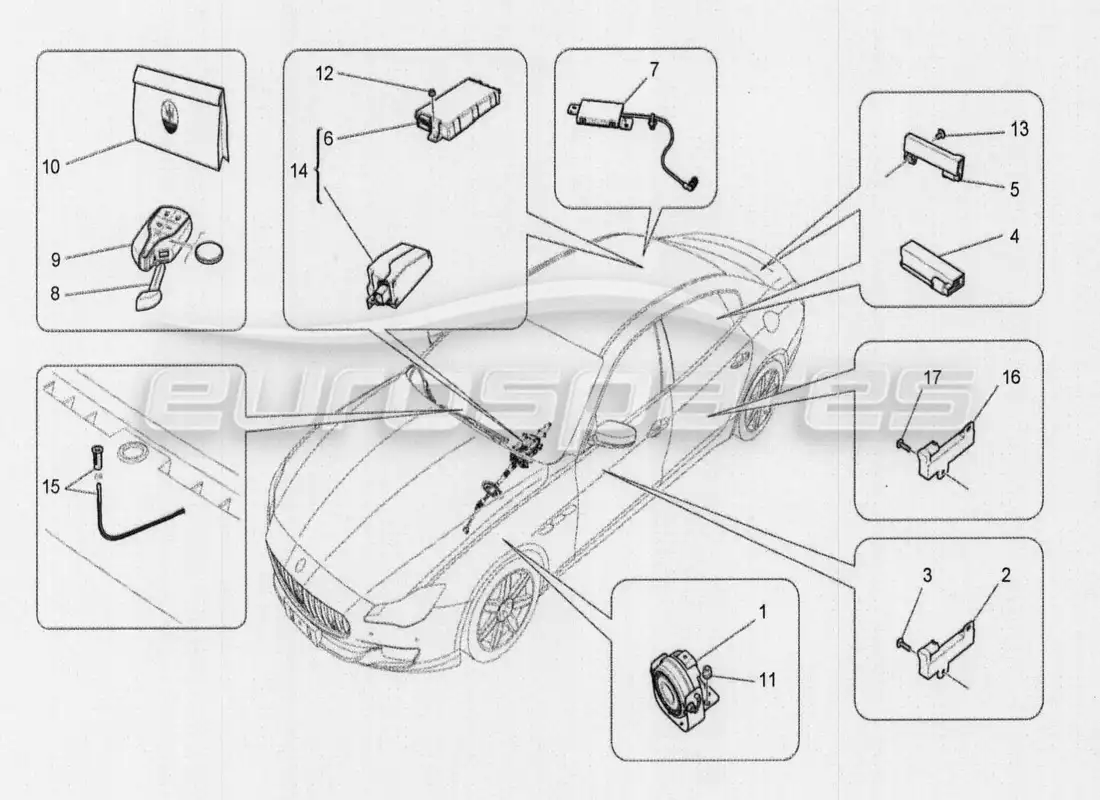 a part diagram from the maserati quattroporte m156 (2014 onwards) parts catalogue