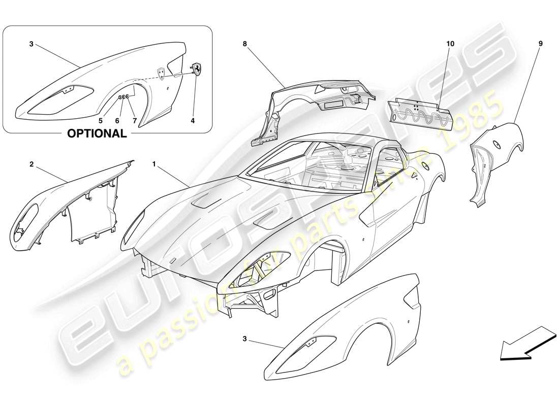 a part diagram from the ferrari 599 gtb fiorano (rhd) parts catalogue