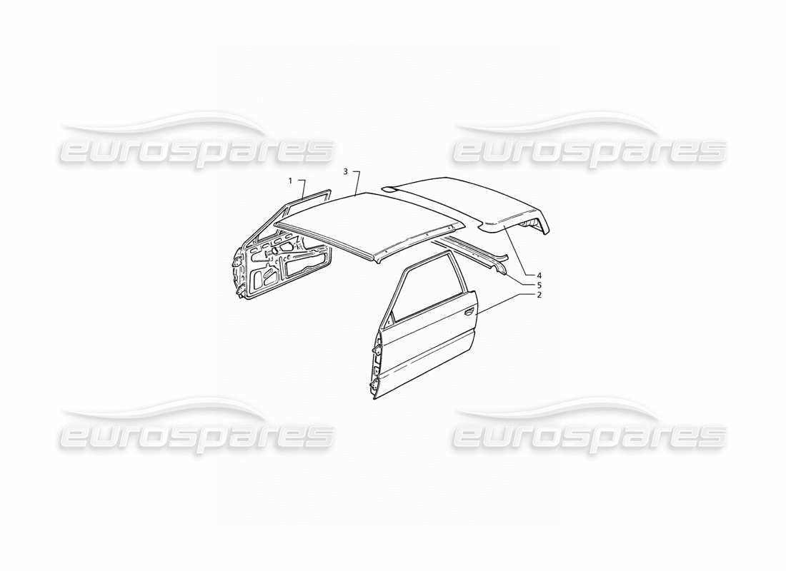 maserati ghibli 2.8 (abs) body shell: roof panel,doors and boot lid parts diagram