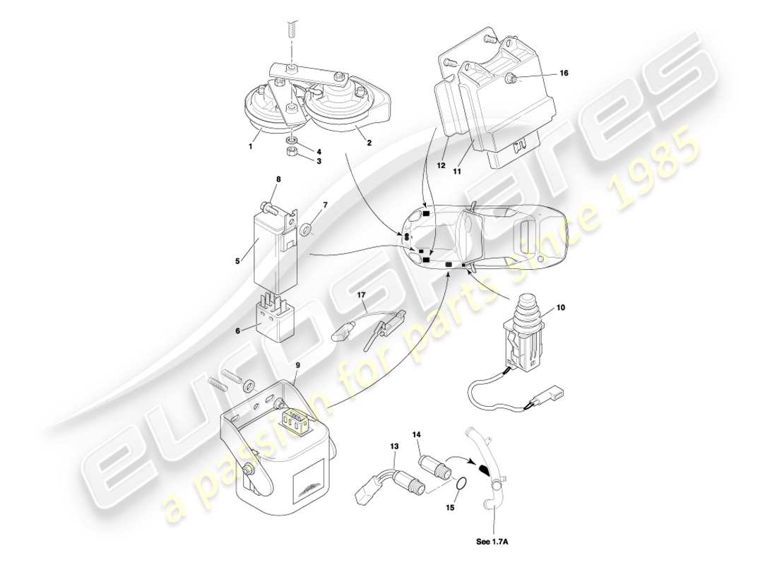 aston martin db7 vantage (2004) underbonnet components parts diagram