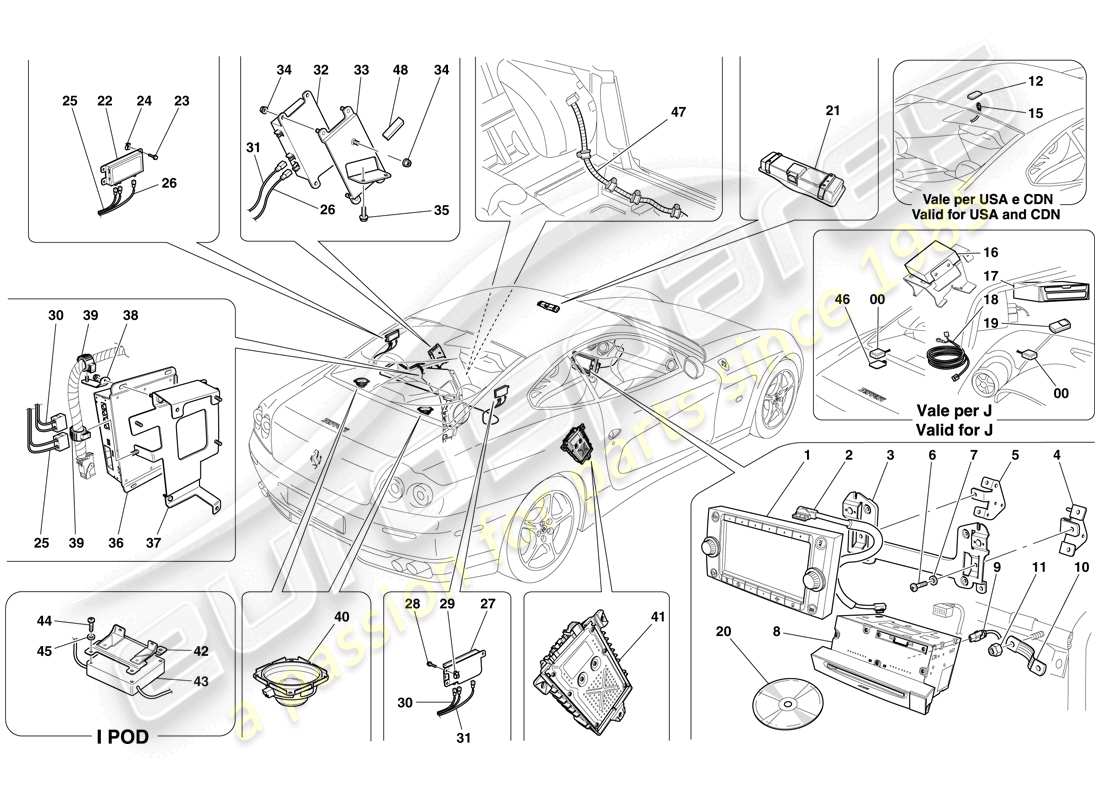 ferrari 612 scaglietti (rhd) audio system - enhanced version parts diagram