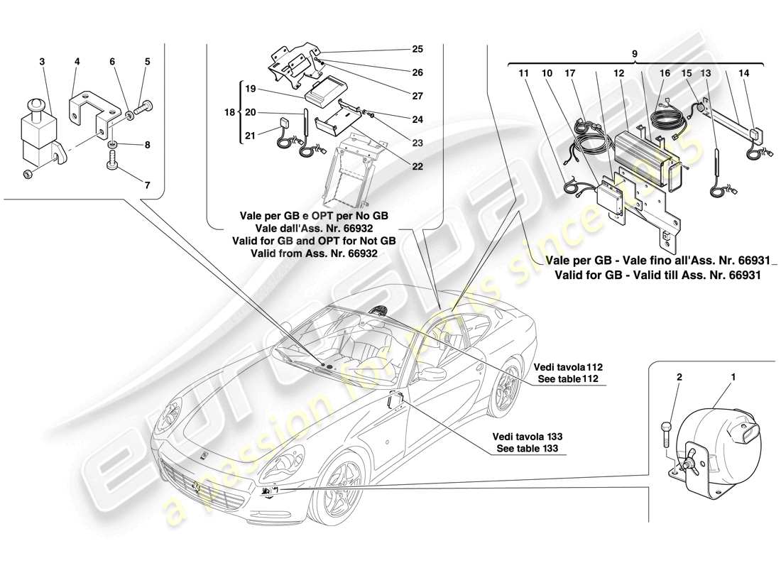 ferrari 612 scaglietti (rhd) antitheft system ecus and devices parts diagram