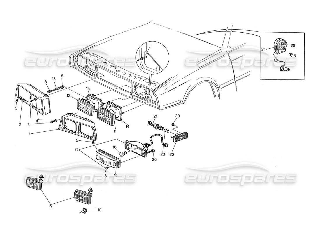 maserati biturbo spider front lights (usa) part diagram