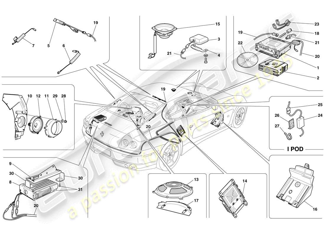 ferrari 612 scaglietti (usa) audio - gps system part diagram