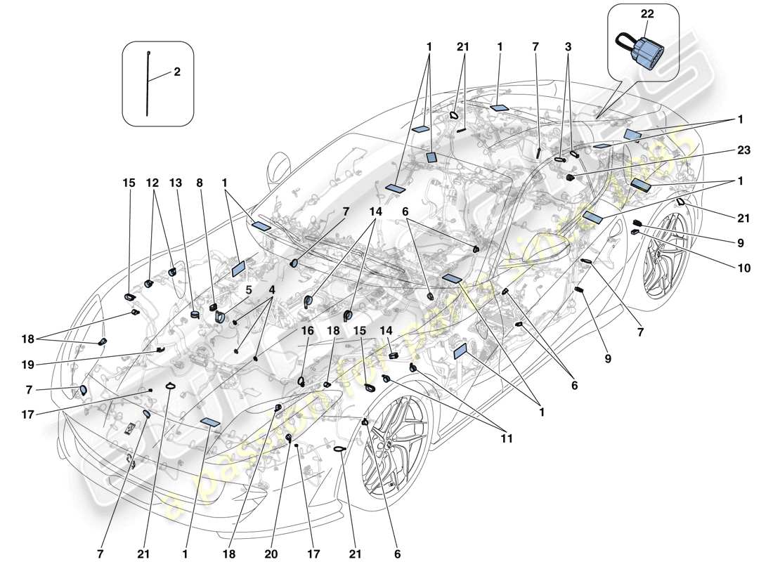 ferrari 812 superfast (usa) various fastenings for the electrical system part diagram