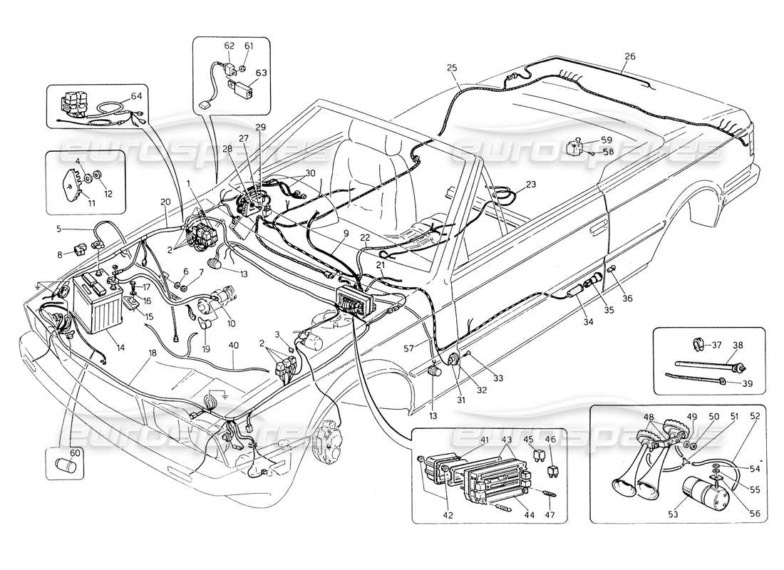 maserati biturbo spider wiring harness and electrical components (lh steering) part diagram