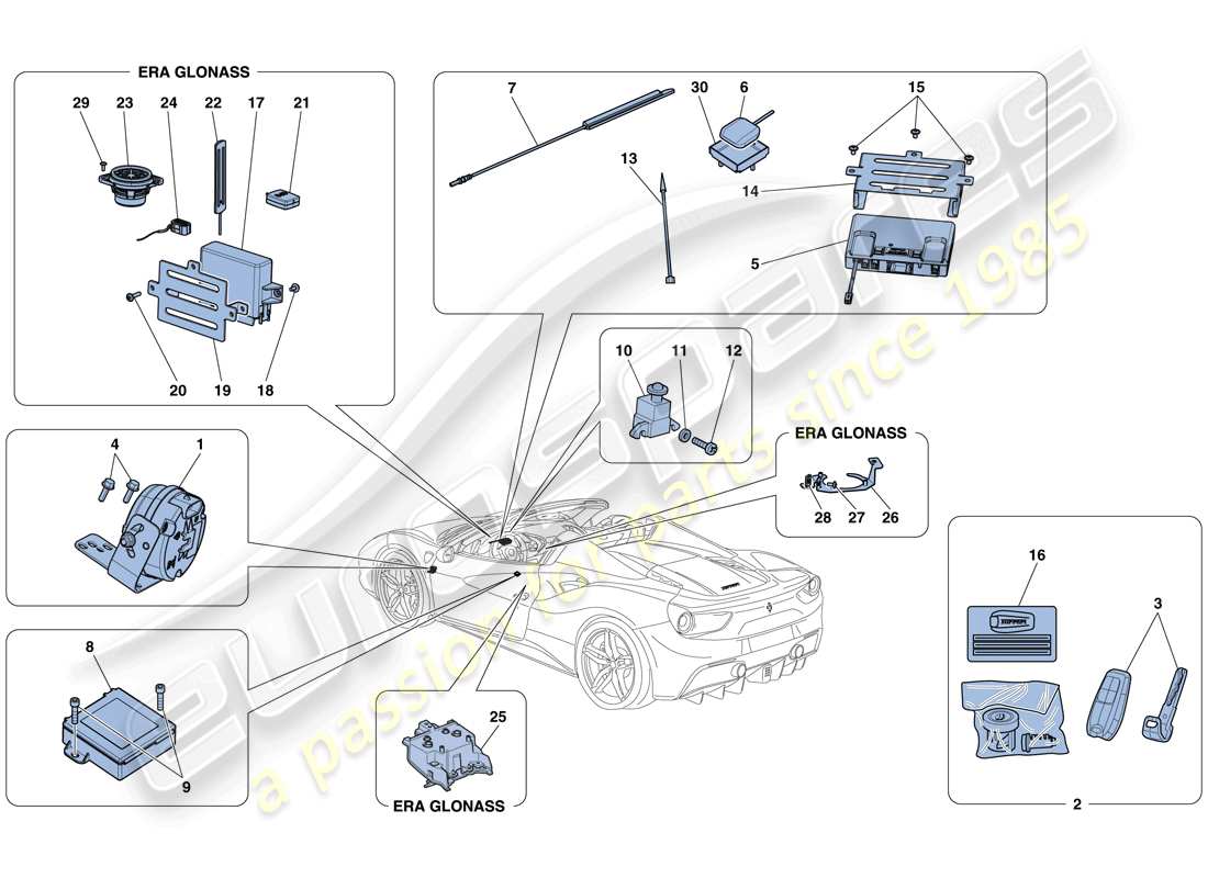 ferrari 488 spider (rhd) antitheft system part diagram