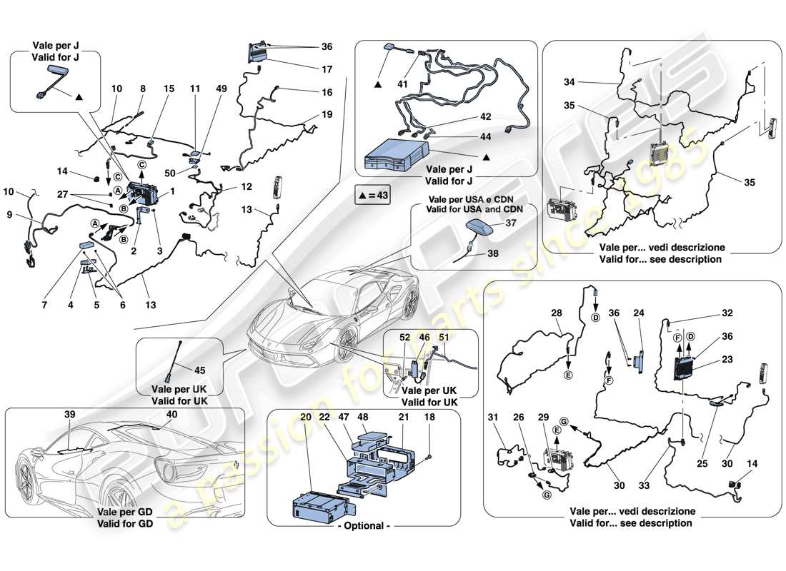 ferrari 488 gtb (rhd) infotainment system parts diagram