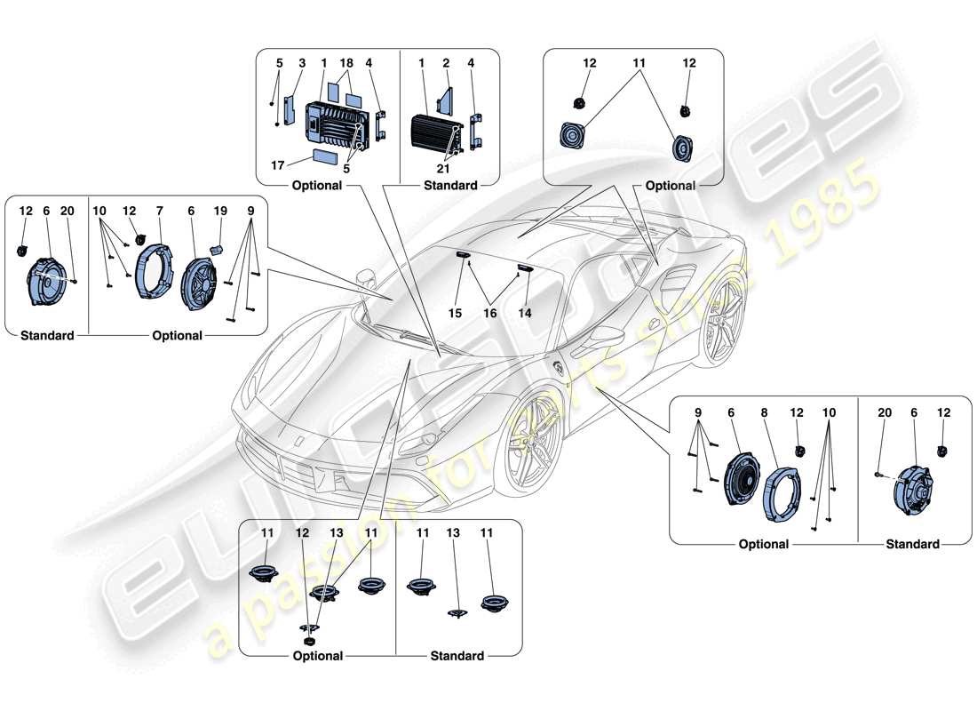 ferrari 488 gtb (rhd) audio speaker system parts diagram