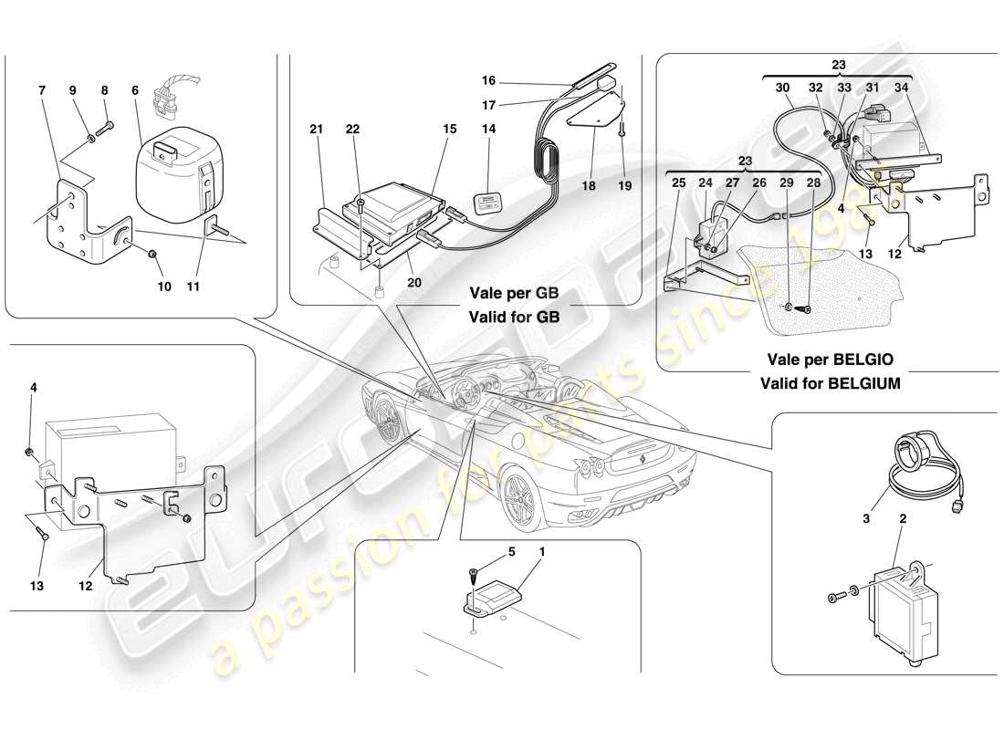 ferrari f430 spider (europe) antitheft system ecus and devices part diagram