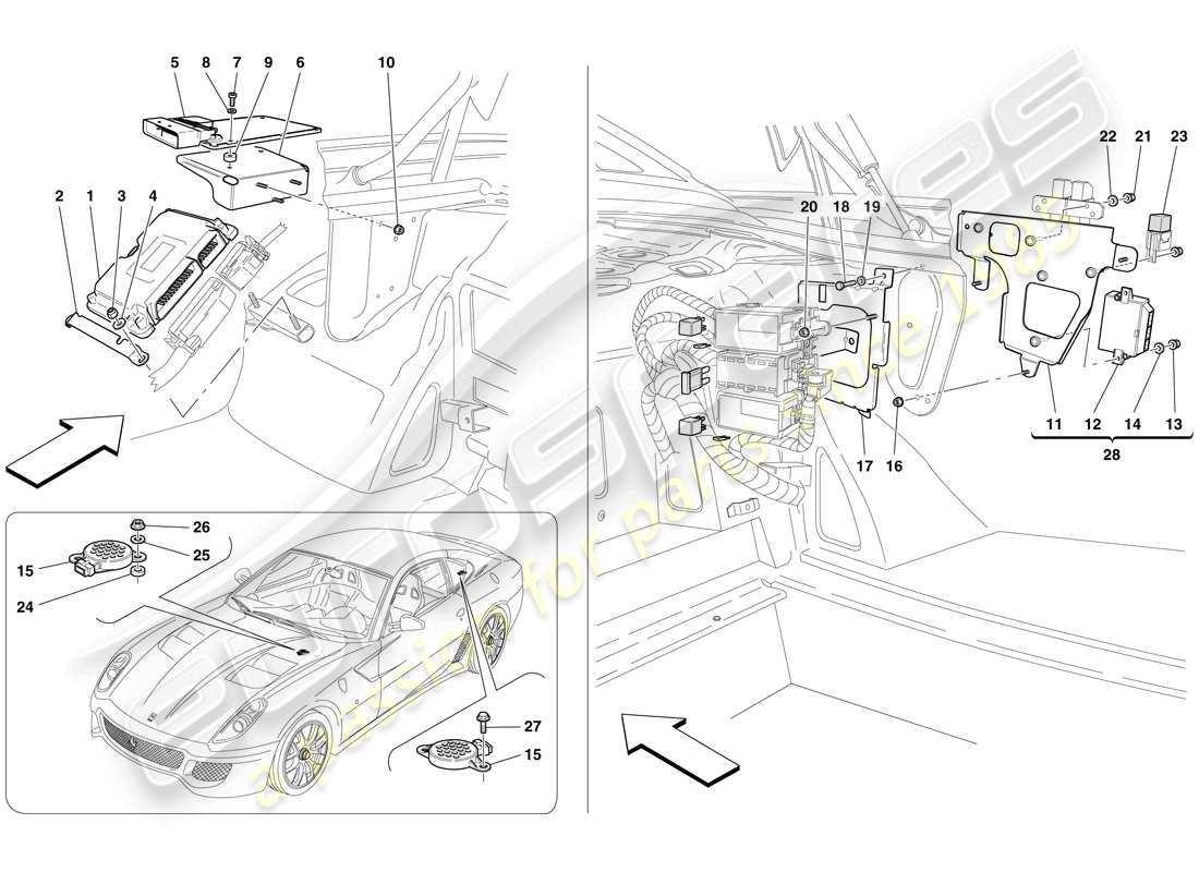 ferrari 599 gto (rhd) luggage compartment ecus parts diagram
